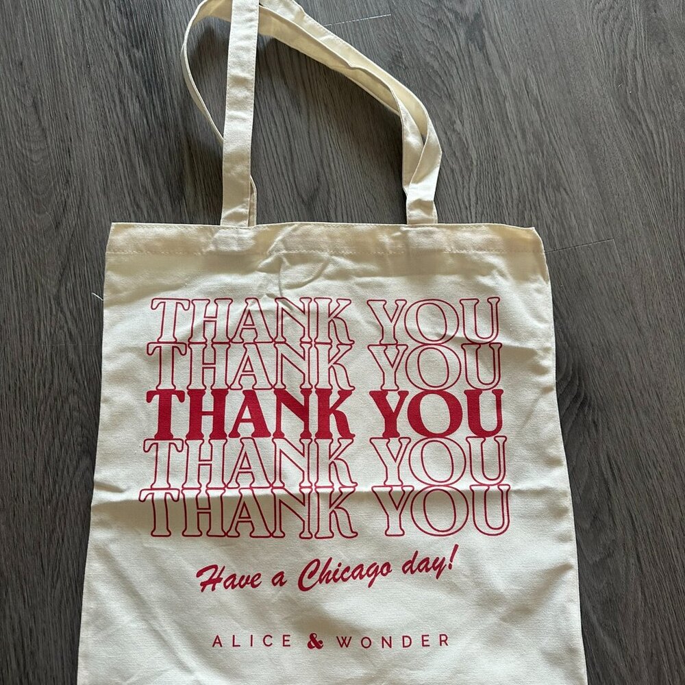 NEW Alice & Wonder Chicago Tote Bag 2025 - Red / White "Thank You"